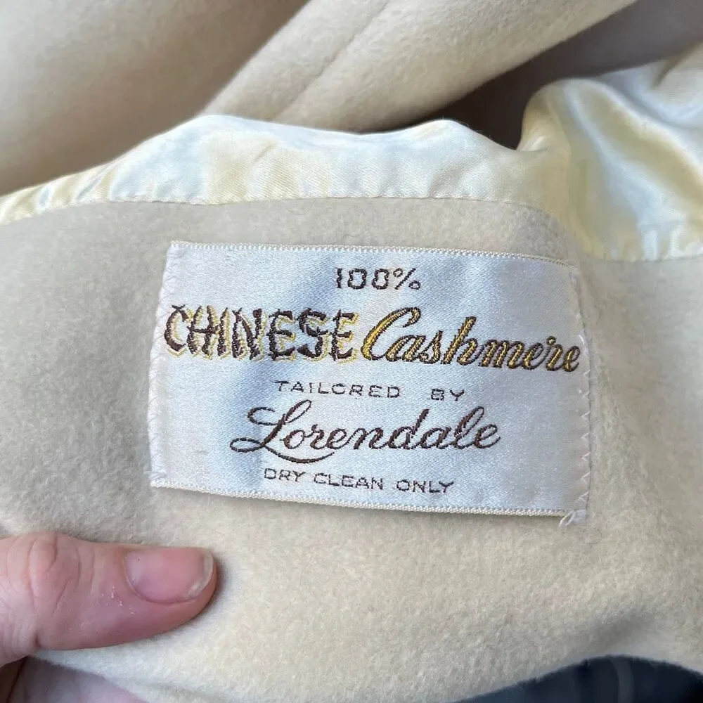 VTG 50s Lorendale 100% Cashmere Ivory Wrap Coat Portrait Collar S/M